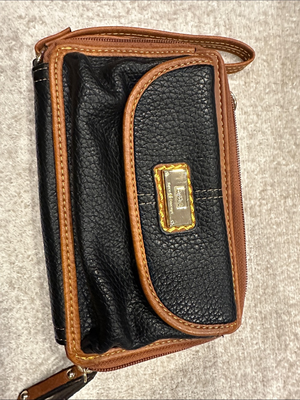 b.o.c. Black and Brown Pebbled Leather Wristlet Clutch